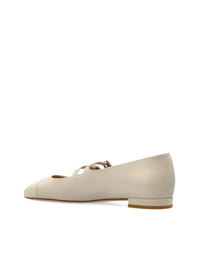 Stuart Weitzman Maven Leather Dual Buckle Mary Jane Ballerina Flats In White