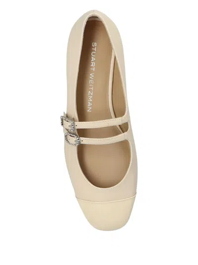 Stuart Weitzman Maven Leather Dual Buckle Mary Jane Ballerina Flats In White