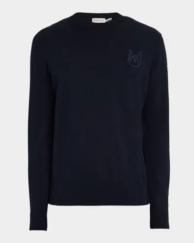 Moncler Cotton Knit Sweater Featuring Embroidery In Black