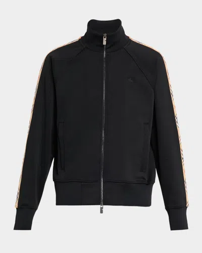 Burberry Checked Jacquard-trimmed Logo-embroidered Tech-jersey Track Jacket In Black