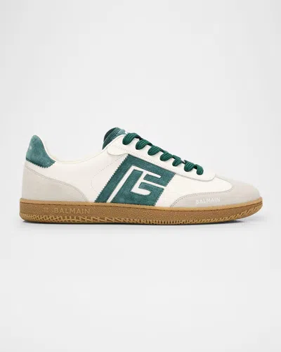 Balmain Swan Suede And Smooth Leather Trainers In Neutral
