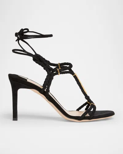 Tom Ford Lily Suede Ankle-tie Sandals In Black