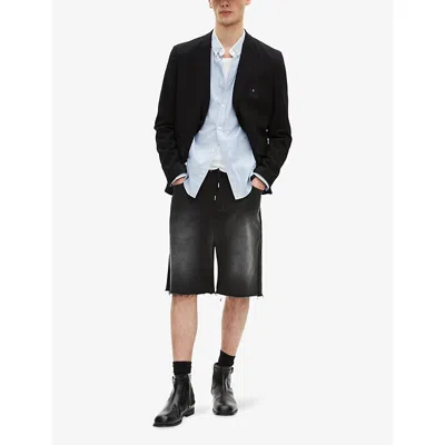 The Kooples Mens Black Washed Faded Raw-edge Cotton Bermuda Shorts In Black