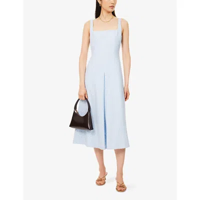Me And Em And Em Womens Chambray Blue Jacquard Square-neck Cotton-blend Midi Dress