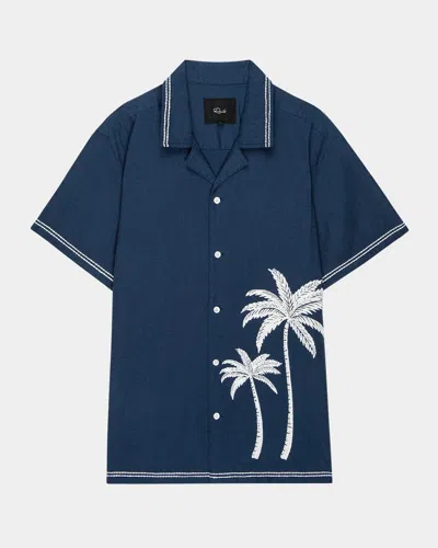 Rails Gibson Palm Tree Embroidered Short Sleeve Linen Blend Button-up Shirt