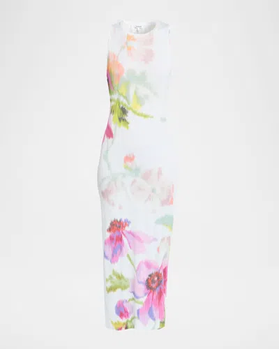 Loewe Ribbed Floral-print Silk And Cotton-blend Jersey Midi Dress