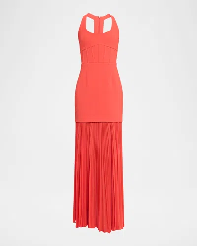 Rebecca Vallance Empress Pleated Crepe Corset Gown In Red