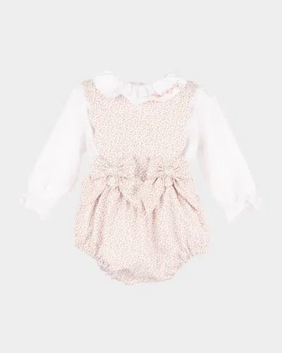 Luli & Me Girl's Floral Embroidered Cotton Overalls In Neutral