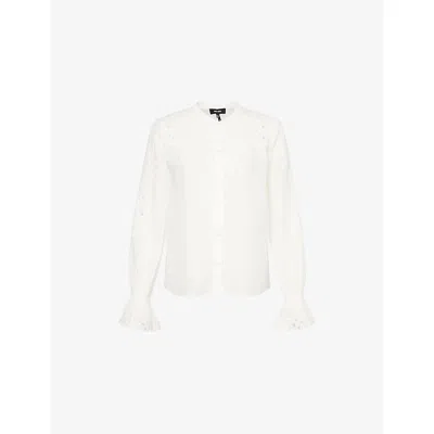 Me And Em And Em Womens Soft White Floral-embroidered Bell-sleeve Cotton Blouse
