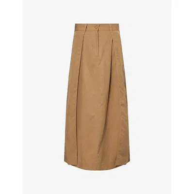 Me And Em And Em Womens Dark Tan Pleated Fluid Woven Maxi Skirt