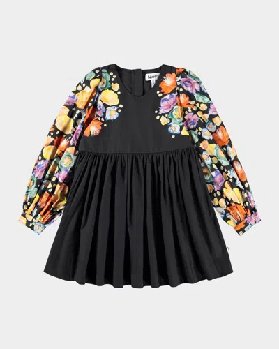 Molo Cybil Floral Cotton Poplin Dress In Black