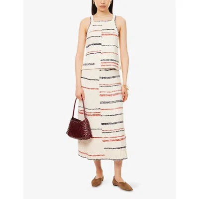 Me And Em And Em Womens Cream Multi Bouclé Striped Knitted Maxi Skirt