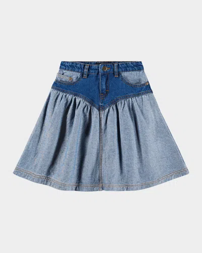 Molo Girl's Becca Two-tone Denim Skirt In Blue