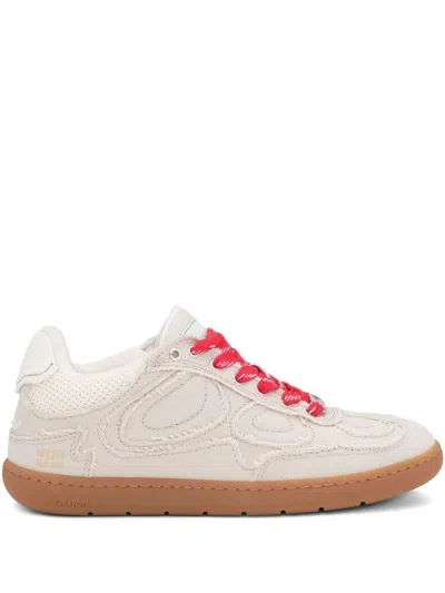 Ganni 08 Canvas Raw Edge Sneakers Parchment In Neutral