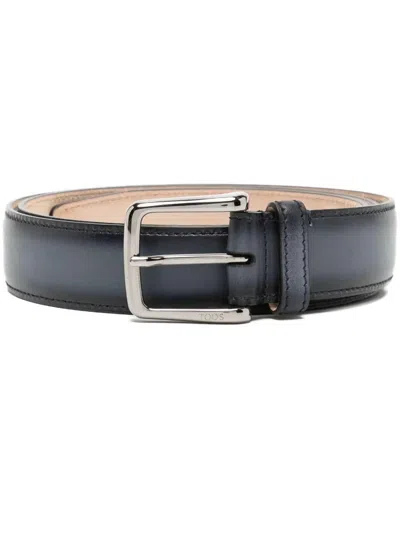 Tod's Faded Leather Belt Accessories In Blue