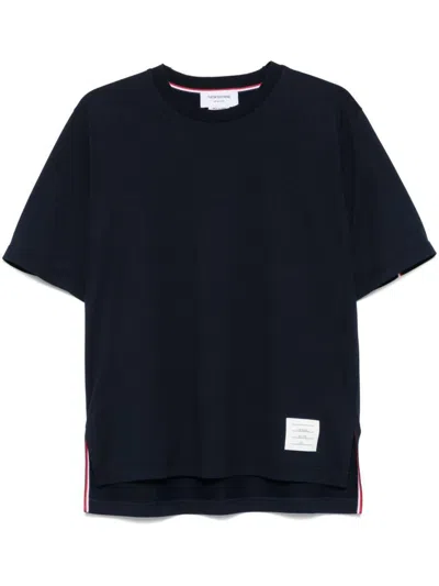 Thom Browne Blue T-shirt With Logo Patch In Stretch Wool Man In Blue