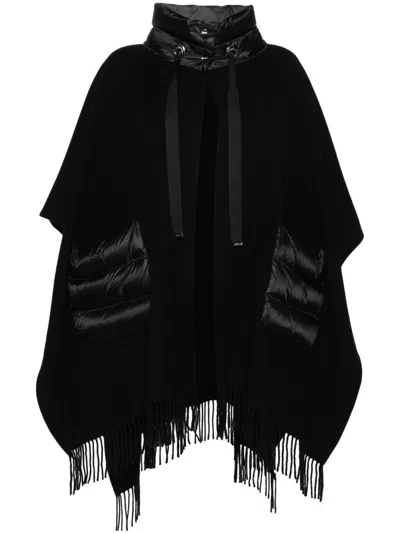 Herno Warmy Black High Neck Poncho With Patch Pockets In Wool And Nylon Woman In Black