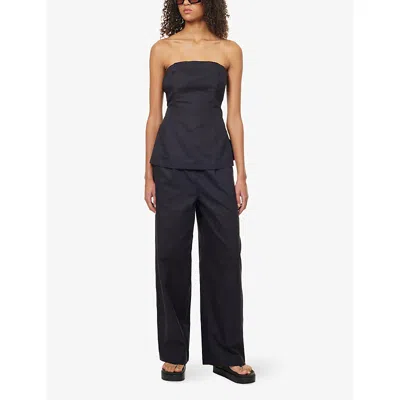 We Are Tala Omens Shadow Black Longline Strapless Cotton And Linen Top Xl