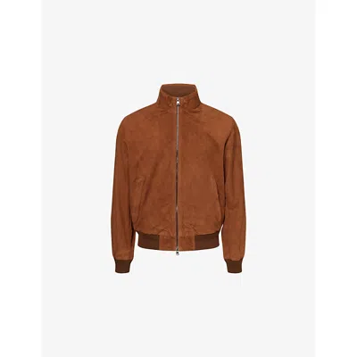 Polo Ralph Lauren Mens Pale Russet X Funnel-neck Suede Bomber Jacket In Brown