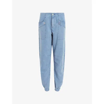Allsaints Womens Light Blue Val Patch-pocket High-rise Linen-blend Cargo Trousers