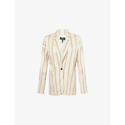 Me And Em And Em Womens Deep Olive/vanilla Striped Single-breasted Woven Blazer Jacket
