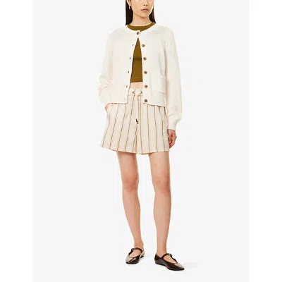 Me And Em And Em Womens Cream Patch-pocket Boxy-fit Knitted Cardigan