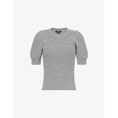 Me And Em And Em Womens Navy/soft White Striped Pouf-sleeve Cotton T-shirt