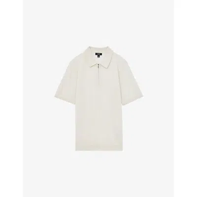 Reiss Mens Snow White Maxwell Zip-up Wool Polo Shirt Xs In White