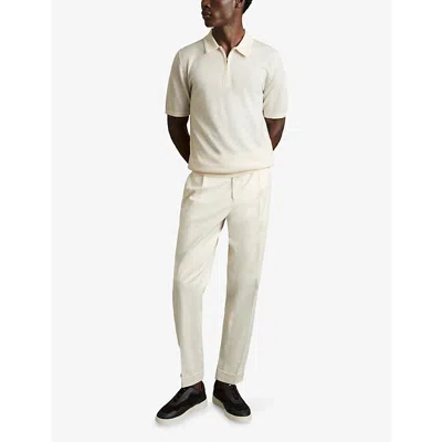 Reiss Mens Snow White Maxwell Zip-up Wool Polo Shirt Xs In White