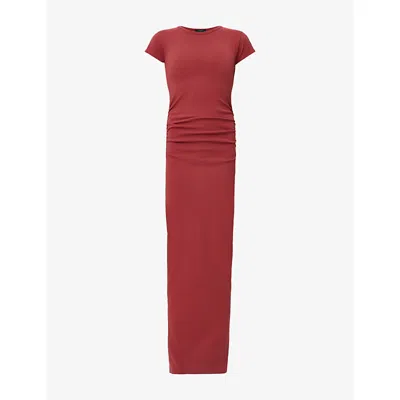 Allsaints Womens Burnt Brick Re Katarina Slim-fit Stretch Organic-cotton Maxi Dress In Red