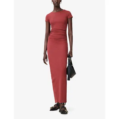 Allsaints Womens Burnt Brick Re Katarina Slim-fit Stretch Organic-cotton Maxi Dress In Red
