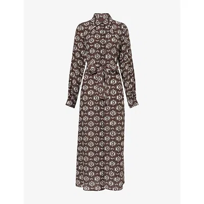 Weekend Max Mara Omens Brown Narvel Belted Silk Midi Dress In Multi
