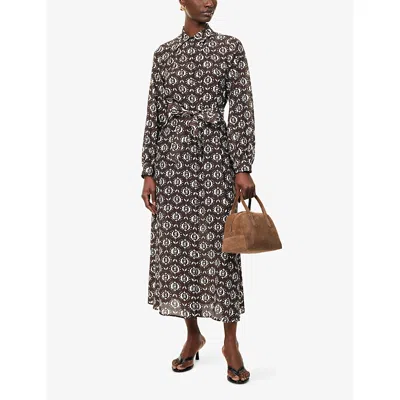 Weekend Max Mara Omens Brown Narvel Belted Silk Midi Dress In Multi