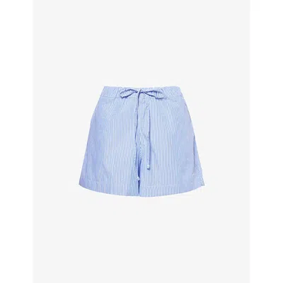 Hunza G Womens Blue Stripe Embroidered Striped Cotton-poplin Shorts L/xl
