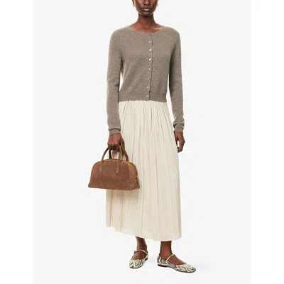 Weekend Max Mara Omens Beige Cral Pleated Cotton-blend Midi Skirt
