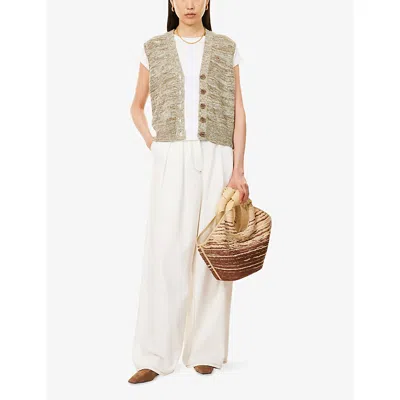 Me And Em And Em Womens Deep Golden Olive/cr Mouliné V-neck Knitted Vest