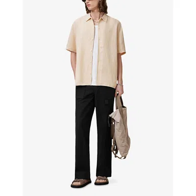 Allsaints Mens Hammock Taupe Bandol Relaxed-fit Short-sleeve Linen-blend Shirt Xxl In Neutral