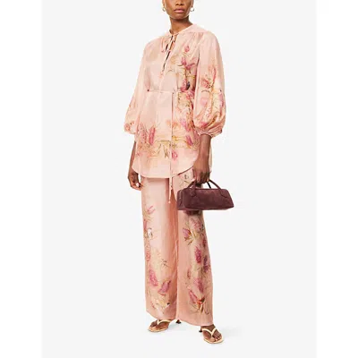 Zimmermann Women Pink Botanical Floral Silk Habotai Cascadian Tunic Top In Pink