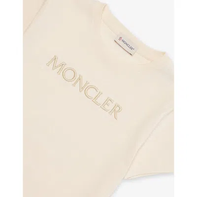 Moncler Cream Logo-embroidered Cotton T-shirt 4-14 In Nude