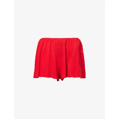 Adanola Womens Classic Red Pointelle Relaxed-fit Cotton-jersey Shorts Xl