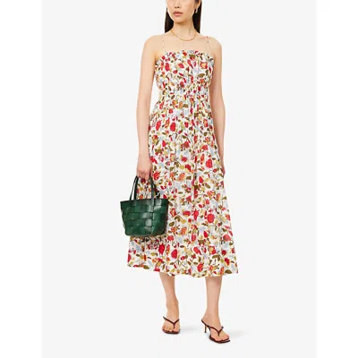 Me And Em And Em Womens Soft White/red/multi Rosebush Graphic-print Halter-neck Cotton Midi Dress