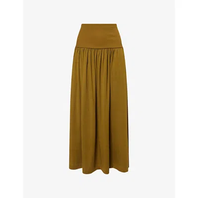 Me And Em And Em Womens Deep Golden Olive Ribbed-waist A-line Woven Maxi Skirt