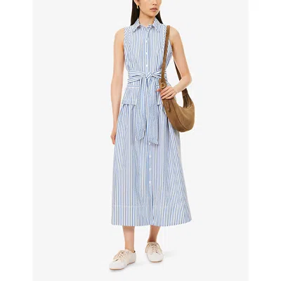 Me And Em And Em Womens Blue/white Italian Seersucker Striped Cotton-blend Maxi Shirt Dress