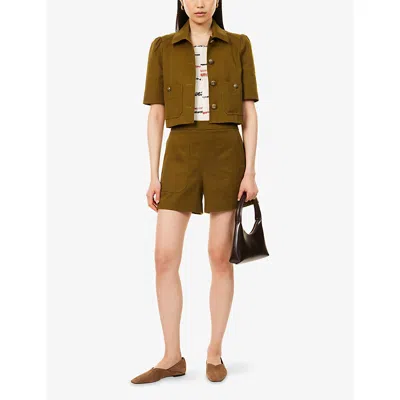 Me And Em And Em Womens Deep Golden Olive Herringbone Patch Pocket Cotton-blend Shorts