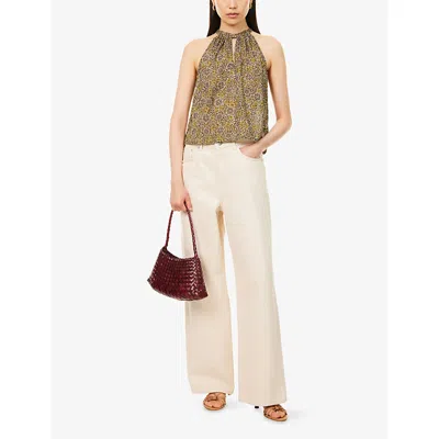 Me And Em And Em Womens Cream/green/multi Trailing Lotus Print Halter-neck Cotton Top