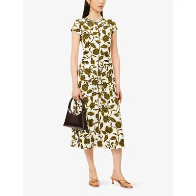 Me And Em And Em Womens White/green/multi Midnight Hibiscus Graphic-print Woven Midi Dress