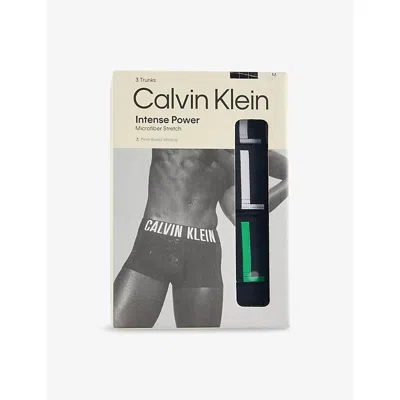 Calvin Klein Mens Misty Wht Blossom Gr Lgs Intense Power Logo-waist Pack Of Three Stretch-jersey Trunks Xxl In Gray