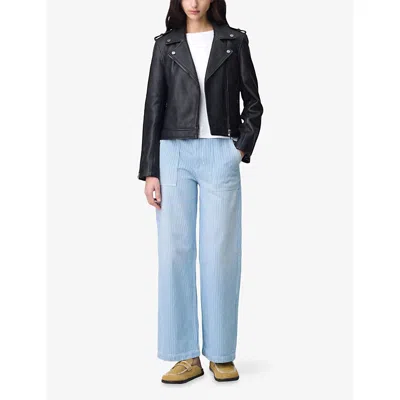 Claudie Pierlot Womens Noir / Gris Zip-up Regular-fit Leather Biker Jacket