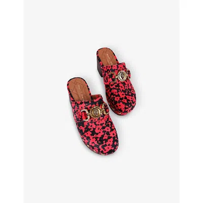 Kurt Geiger Womens Red Comb Mansion Heeled Leather Clogs Eur 41 / 8 Uk In Multi