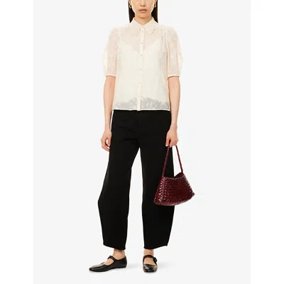 Me And Em And Em Womens Light Cream Embroidered Lace-collar Silk-cotton Blouse